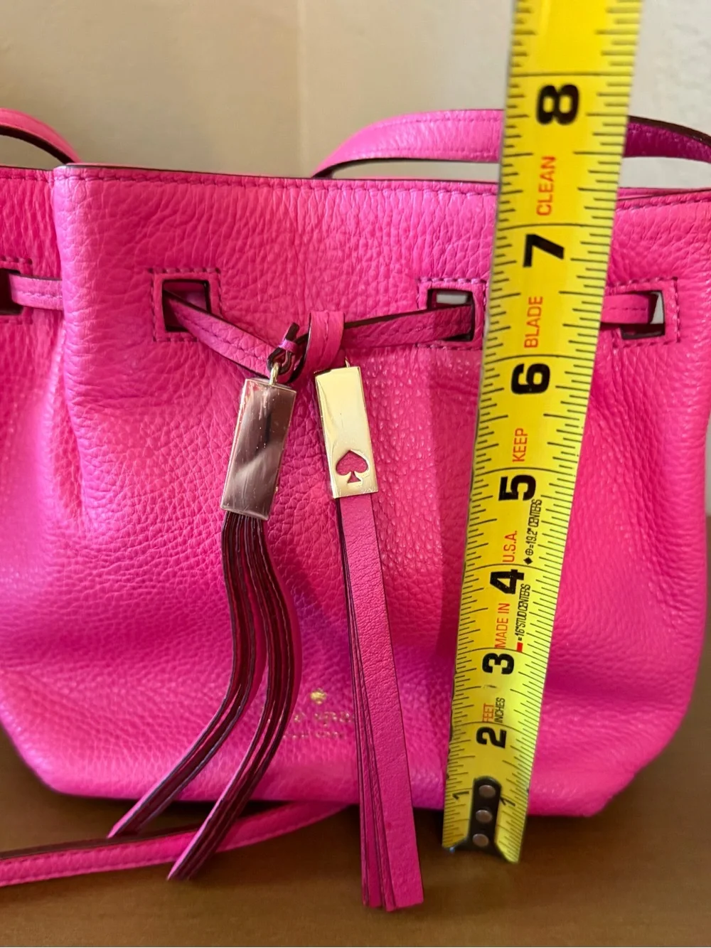 Kate Spade Hot Pink Leather Drawstring Crossbody Bucket Bag